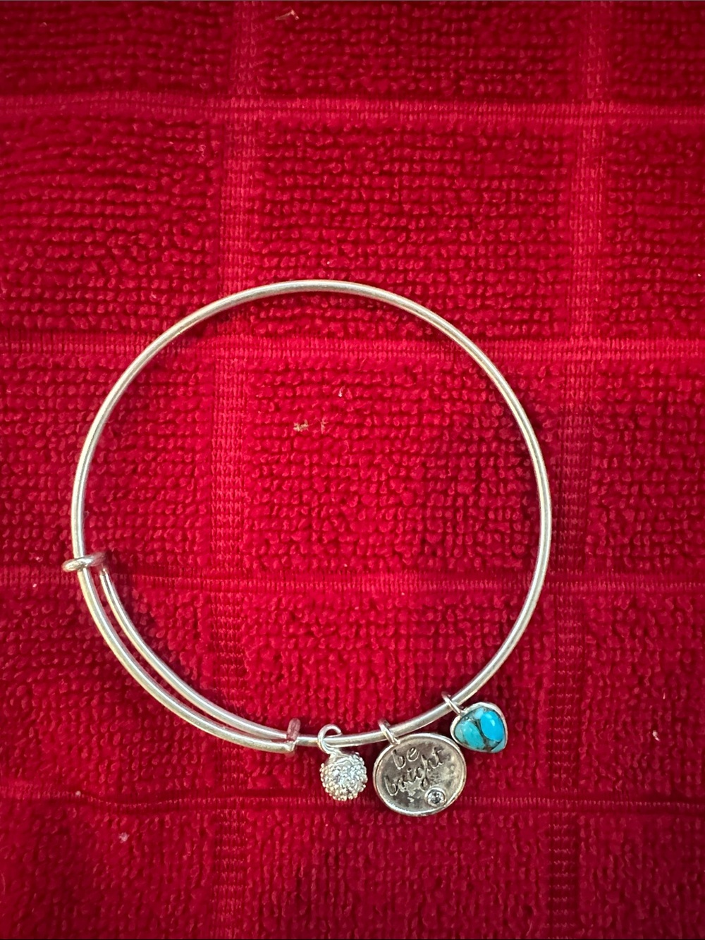 Sterling Silver Bangle Bracelet with Turquoise and Crystal Charms